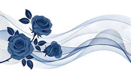 elegant navy blue roses with wave-like backdrop against white background 