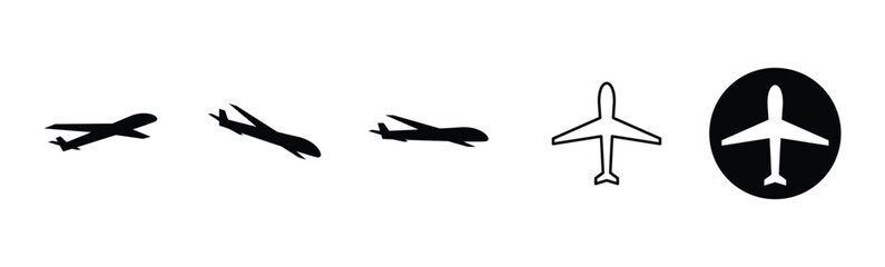 Airplane icon collection. Airplane vector sign. Airport arrival and departure symbols.