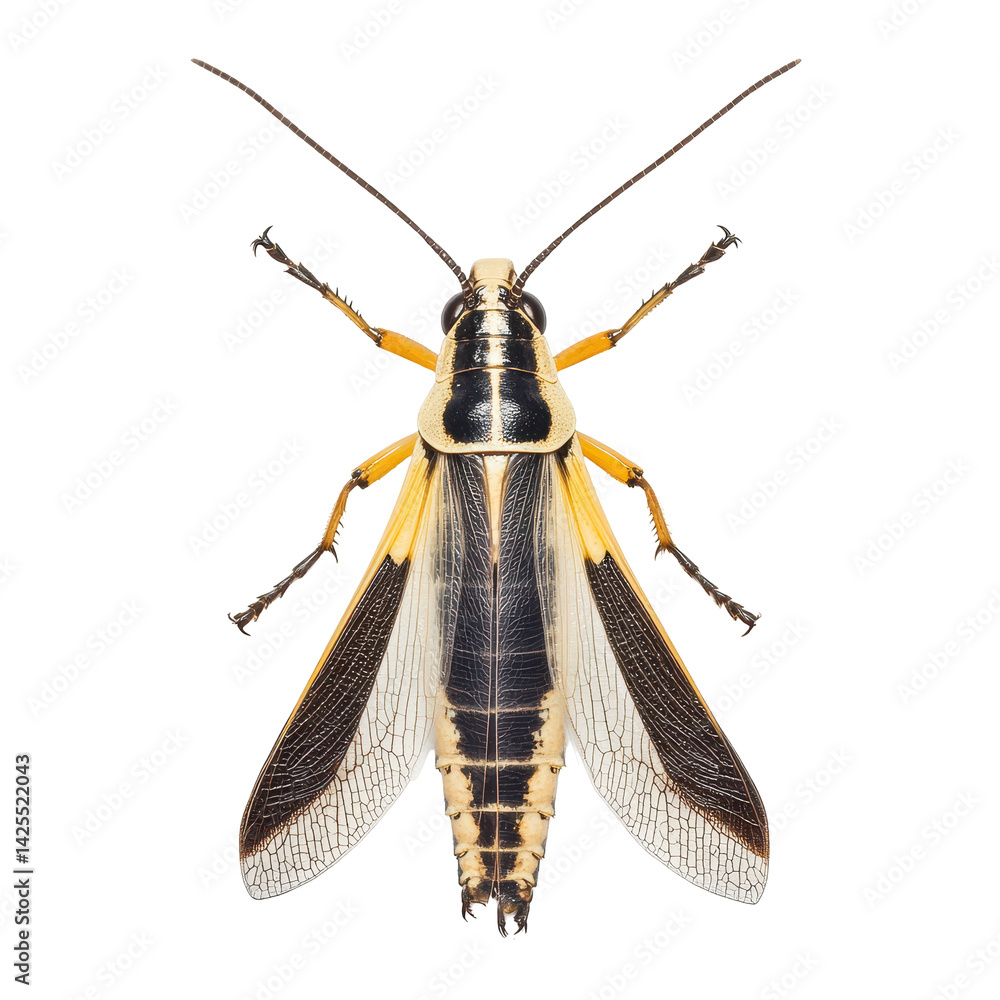 Poster close-up view of a black and yellow insect displaying intricate wing patterns in a studio setting