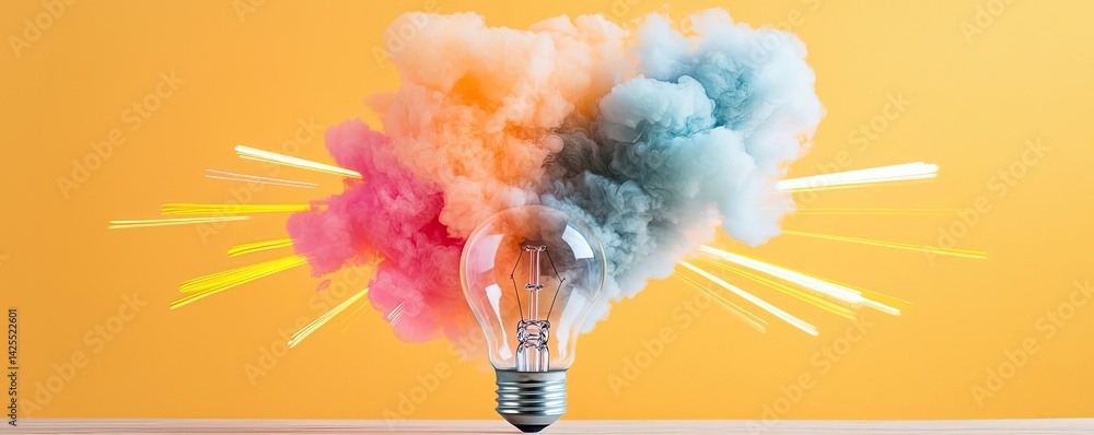 Poster explosion of lightbulb with invention and creativity concept. a colorful burst of creativity around 