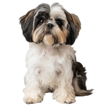  Shih Tzu dog sitting with fluffy fur isolated on background