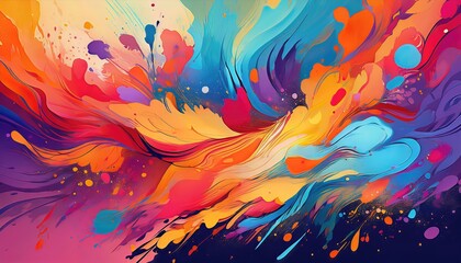 Vibrant Paint Splatter Backdrop with Bold Colors and Textured Swirls, Perfect for Artistic Ventures and Striking Home Decor