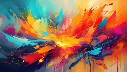Vibrant Abstract Expressionist Painting A Kaleidoscope of Brush Strokes and Paint Splatters, Showcasing a Colorful Palette and Textured Artistic Energy, Perfect for Digital Art, Home Decor, or