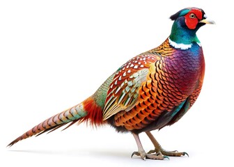 Male european common pheasant phasianus colchicus isolated on white background