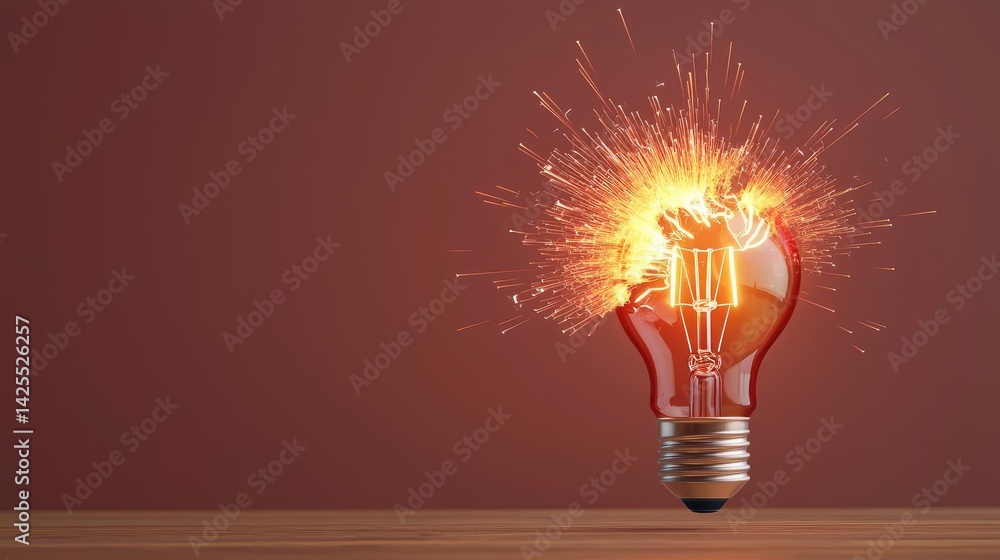 Poster explosion of lightbulb with conceptual high-speed impact concept. a light bulb shattering with spark