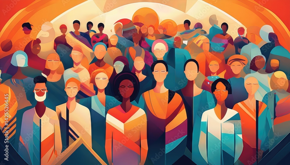 Aufkleber diverse crowd amidst abstract vector illustration with geometric shapes and soft gradient a kaleidos