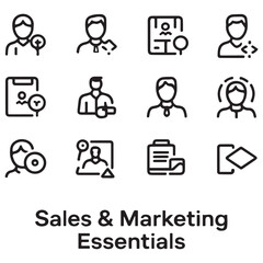 Sales and Marketing Icon black Set. A dynamic collection of icons designed to enhance branding, promotions, and customer engagement, perfect for marketing materials and business applications.