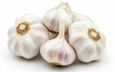 Freshly Harvested Garlic Bulbs Displayed Against a Pristine White Backdrop for Culinary Use