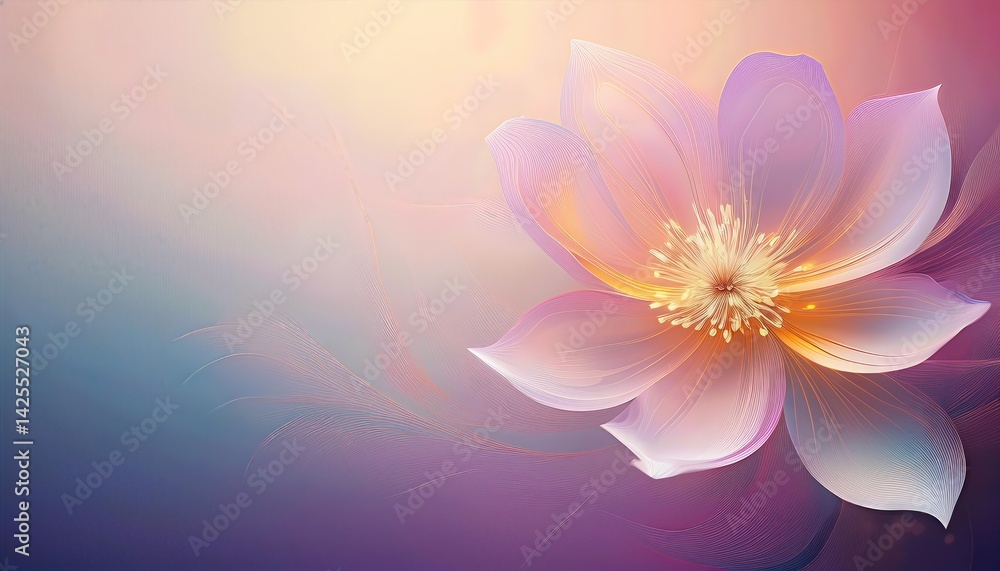 Poster fading flower in soft gradient background a serene abstraction radiating peace and tranquility, perf