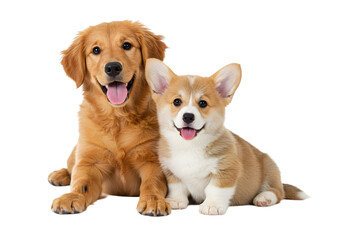 Adorable Golden Retriever and Corgi Puppy Together transparent background