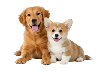Adorable Golden Retriever and Corgi Puppy Together transparent background