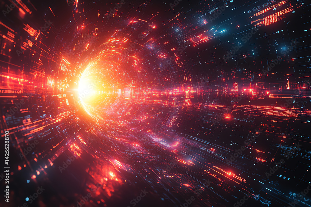 Aufkleber a vibrant cosmic tunnel of light representing energy and movement through space, bursting with color