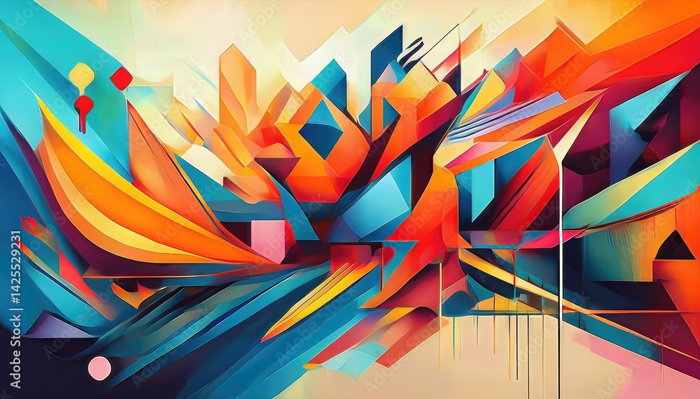 Poster vibrant kaleidoscope of color and form a surreal symphony of geometric shapes in an abstract masterp