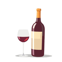 Simplified Iconic Wine Bottle & Glass Illustration