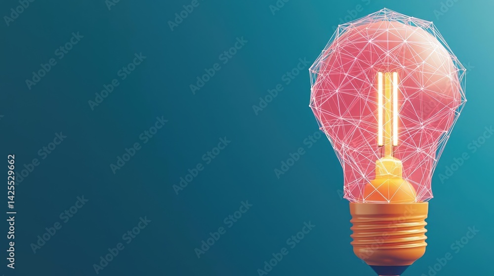 Poster polygon lightbulb in exchange network technology concept. a creative light bulb design symbolizing i