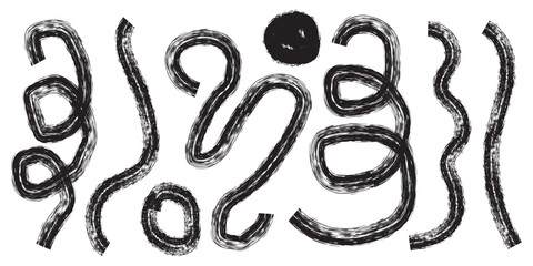 Labyrinth decorative seamless pattern with bold curved lines and loops. Hand drawn geometric seamless banner design in grunge style. Bold brush drawn doodle lines, Vector illustration.