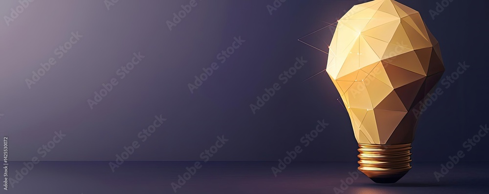 Poster polygon lightbulb in futuristic blockchain lamp concept. a geometric light bulb design symbolizing i
