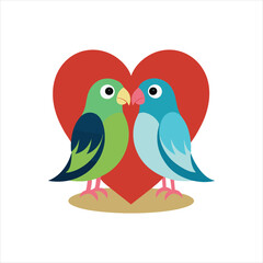 Colorful Love Birds in Front of Heart Shape &ndash; Romantic Couple, Valentine's Day Symbol, Cute Animal Vector Art