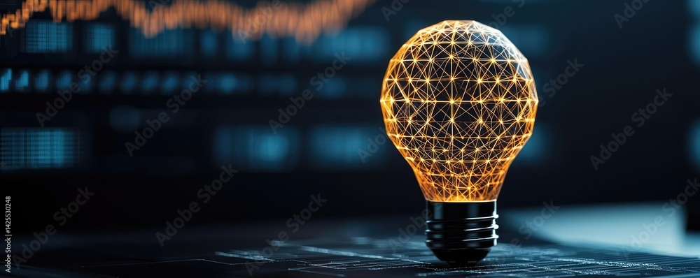 Poster polygon lightbulb in futuristic blockchain lamp concept. illuminated light bulb showcasing innovativ