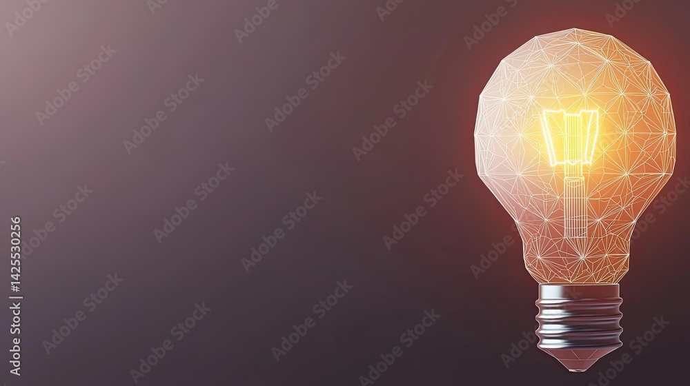 Poster polygon lightbulb in exchange network technology concept. modern light bulb design with glowing fila