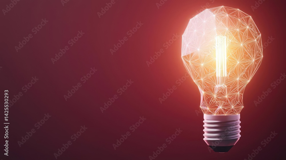 Poster polygon lightbulb in exchange network technology concept. illuminating light bulb with a geometric d