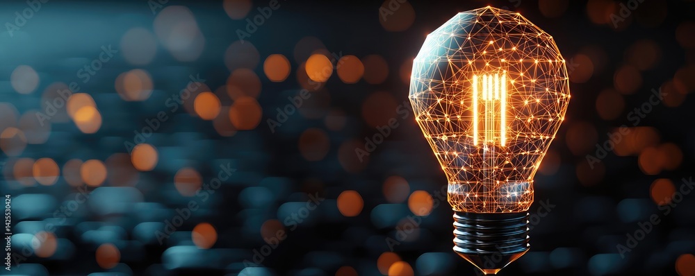 Poster polygon lightbulb showing technology and business concept. a close-up view of an illuminated vintage