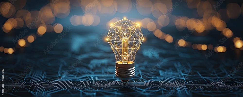 Poster polygon lightbulb in futuristic blockchain lamp concept. illuminated light bulb symbolizing innovati