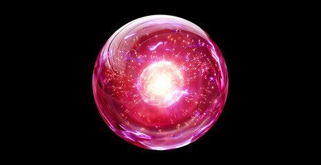 Red Glass bubbles, crystal, glowing core, liquid sphere, skincare essence ball, liquid oil foam, cells, science, moisture, face lifting, anti-aging, luxury, energy, drop of oil, beauty and cosmetic