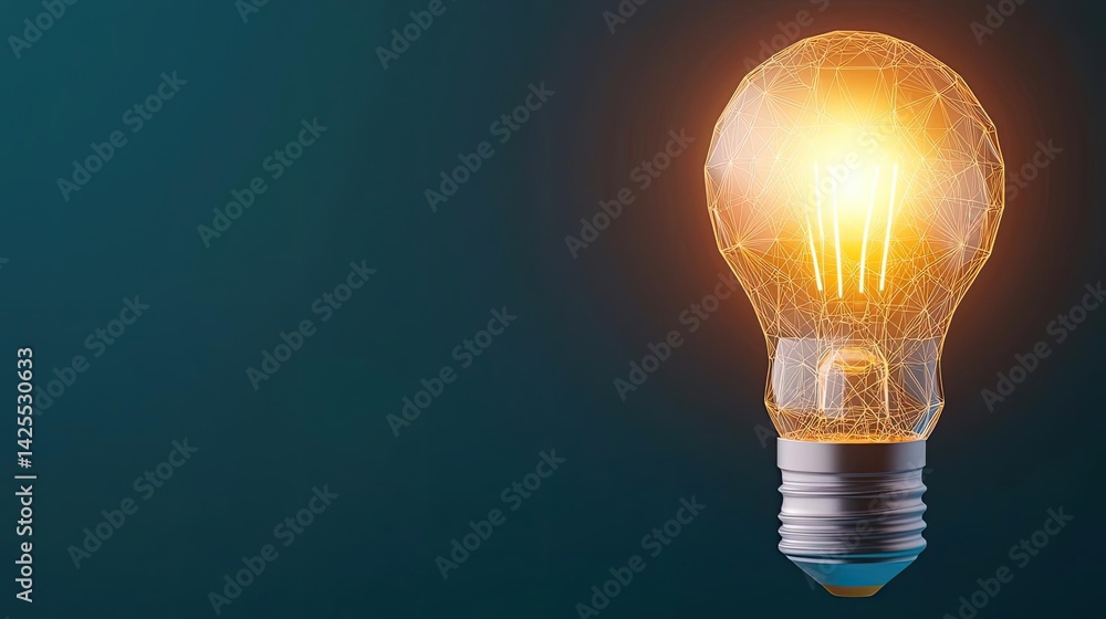 Poster polygon lightbulb showing technology and business concept. glowing light bulb with a warm glow on a 