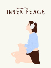 Meditation - a woman who sits and meditates with a headset on