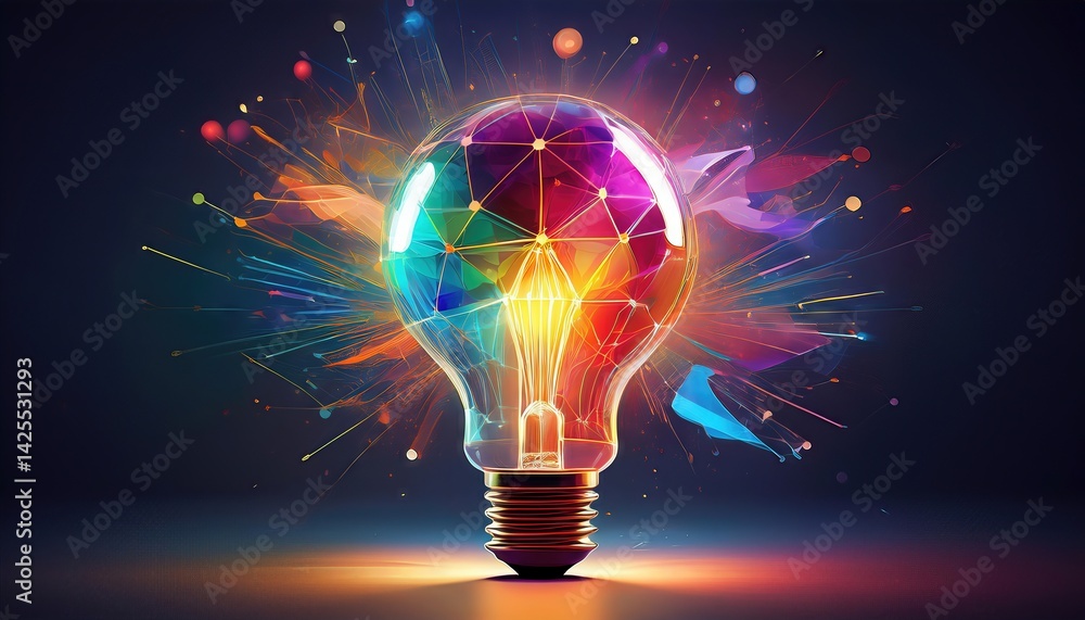 Poster luminous lightbulb radiating vibrant abstract patterns and lines in a dark backdrop a captivating di