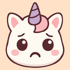 Sad baby unicorn with downcast eyes and unhappy expression