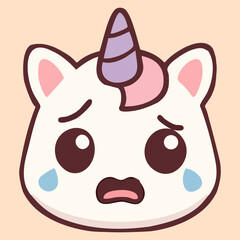 Crying baby unicorn with tearful eyes and sad expression