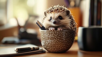 Hedgehog in a Bowl with Pens
