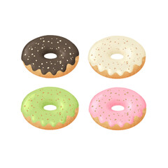 Set of donut isolated on white. Donut any flavor with peanut topping cartoon. Bakery element donut collection