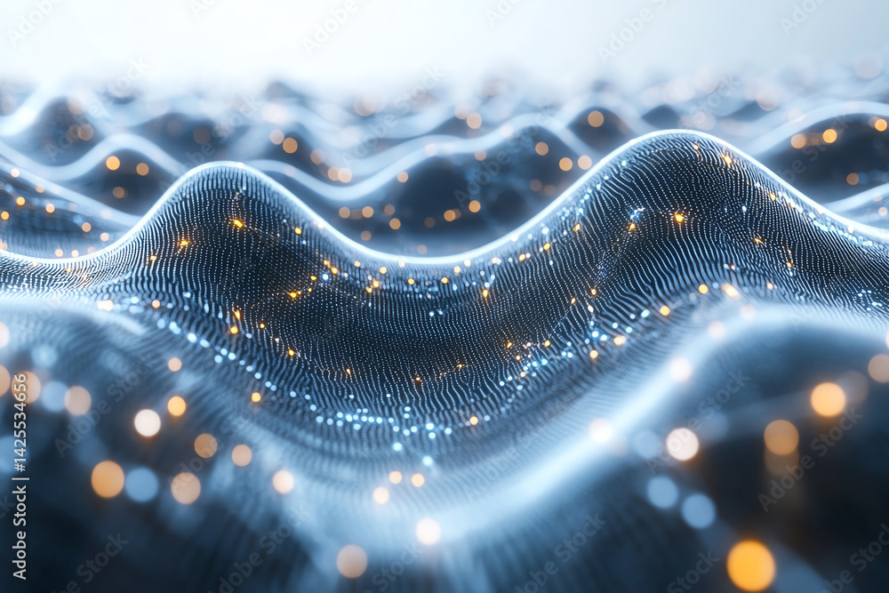 Poster Abstract image of glowing waves with intricate light patterns, symbolizing technological advancement and digital innovation.