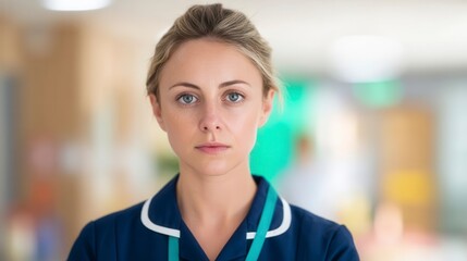 A dedicated nurse in uniform with focused expression, embodying compassionate healthcare professionalism.