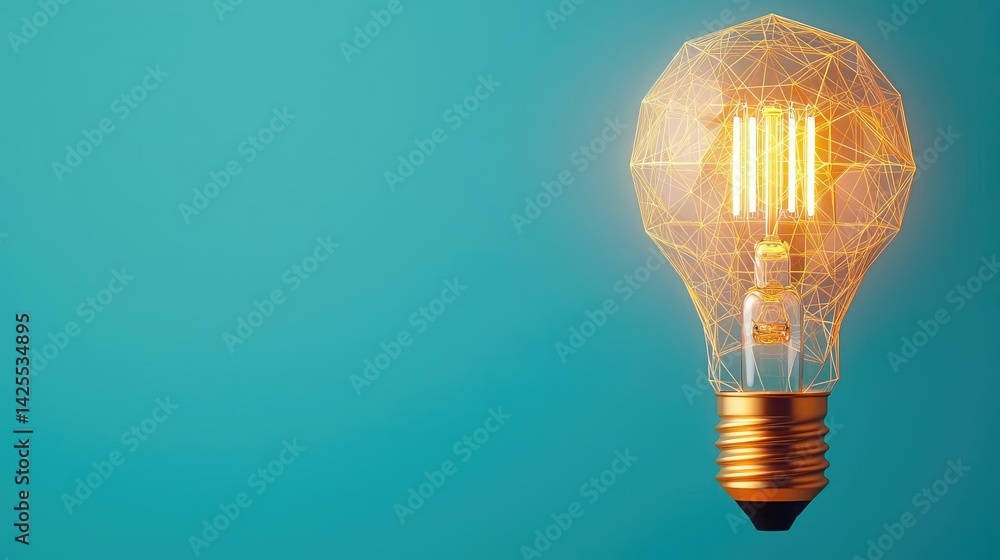Poster polygon lightbulb in futuristic blockchain lamp concept. stylish light bulb with intricate geometric