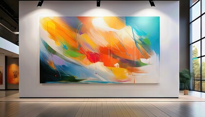 Dynamic Abstraction A Symphony of Colors and Textures on a White Canvas, Illuminating the Art Exhibition Hall in an Explosion of Modern Creativity and Innovation.
