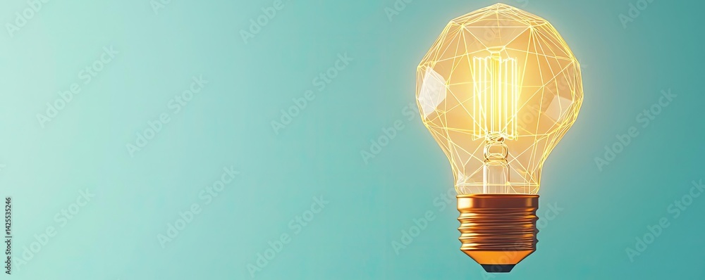 Poster polygon lightbulb in exchange network technology concept. a glowing light bulb with a modern design 