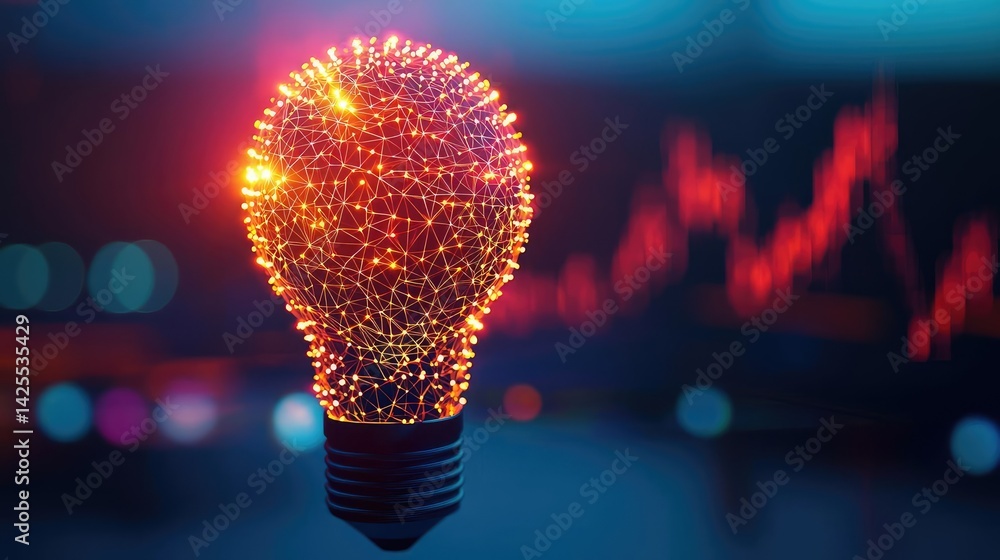 Poster polygon lightbulb in futuristic blockchain lamp concept. glowing light bulb illustrating innovation 