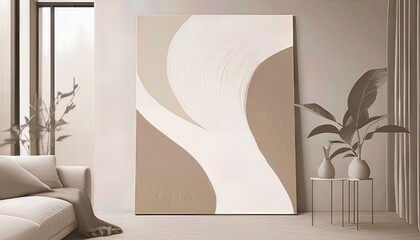 Abstract Modern Art Beige White Calmness in a Monochromatic Palette, Radiating Tranquility and Minimalist Elegance.