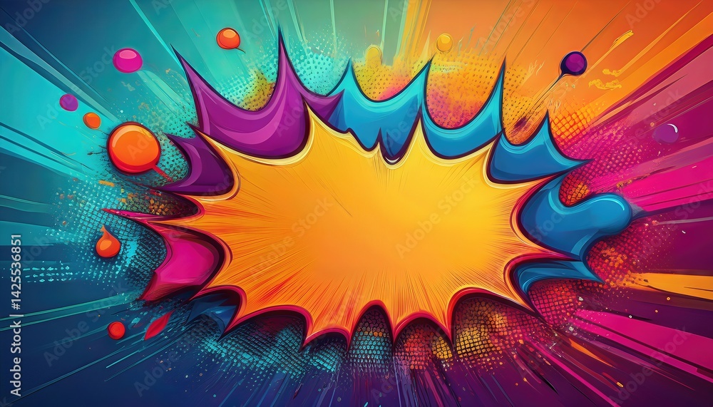 Poster dynamic pop art speech bubble a striking canvas of color and energy, featuring a vivid explosive eff