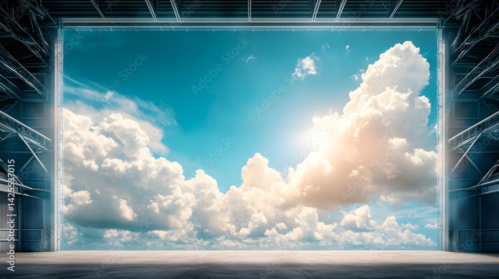 Aufkleber majestic clouds in a boundless bright blue sky visible through an open window frame offering a seren