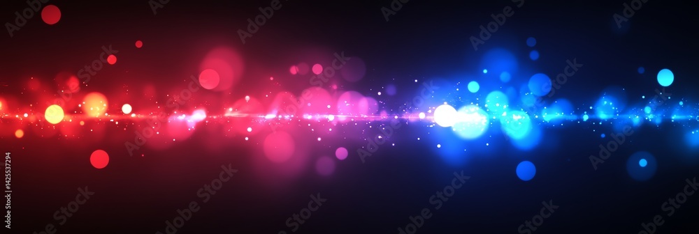 Poster abstract red and blue light streaks with bokeh effect on dark background