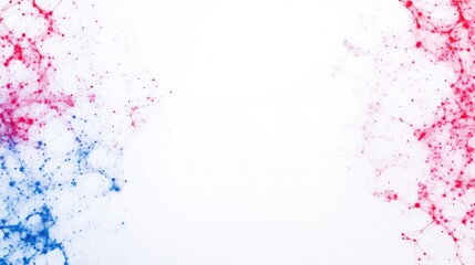 Abstract digital art featuring vibrant red and blue particles forming intricate patterns on a white background, and modern and futuristic design concept.