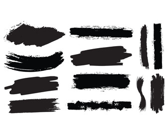 Black brush strokes set vector illustration, abstract grunge texture. Vintage Chinese brushstrokes collection. Artistic design element, paint smear, ink splatter, creative graphic element.
