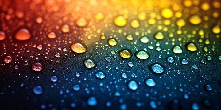 colorful water droplets on glass surface creating abstract background