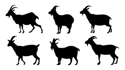 set of mountain goats silhouette vector on white background