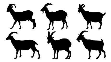 set of mountain goats silhouette vector on white background
